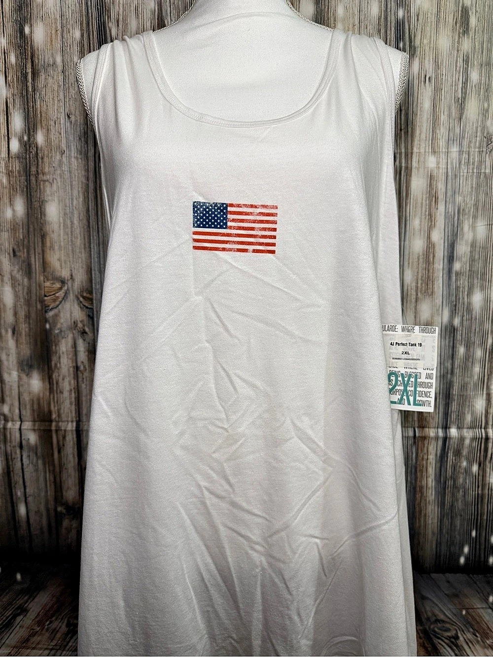 New LuLaRoe Perfect Tank American Flag Graphic White & Red 2XL